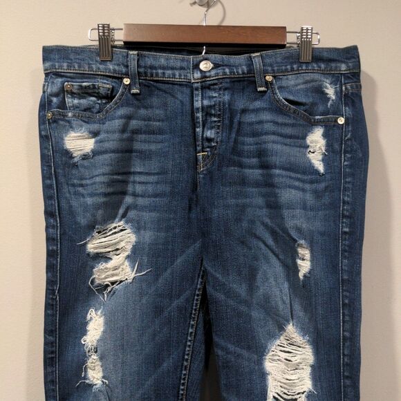 7FAMK Womens Josefina Skinny Boyfriend Distressed Jeans Size 30 Blue Button Fly - Picture 2 of 13